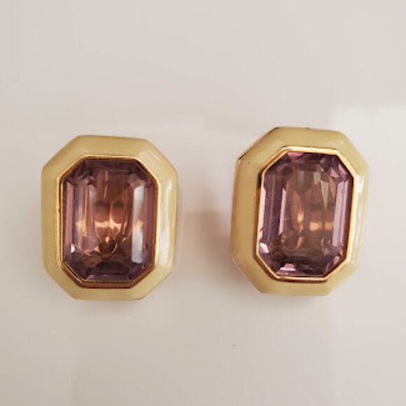 Swarovski Jewelry - VTG Daniel Swarovski Earrings Clip On Gold Plated Pink Crystals Signed DSCo 80's